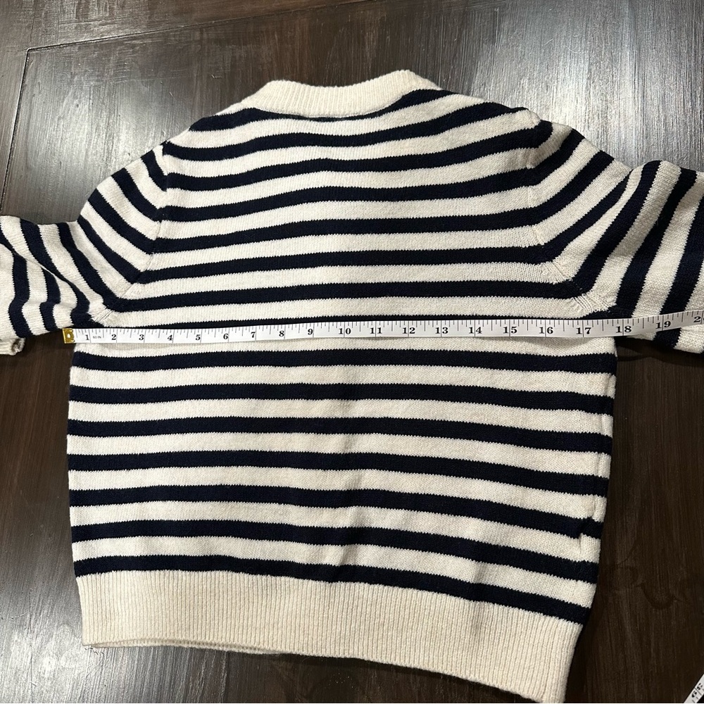 Mango Striped Knitted Cardigan Gold Jewel Buttons Navy Cream Size M Preppy EUC - Picture 11 of 13